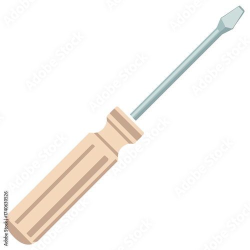 Isolated Illustration of Flathead Screwdriver with Plastic Handle for Tightening Fasteners