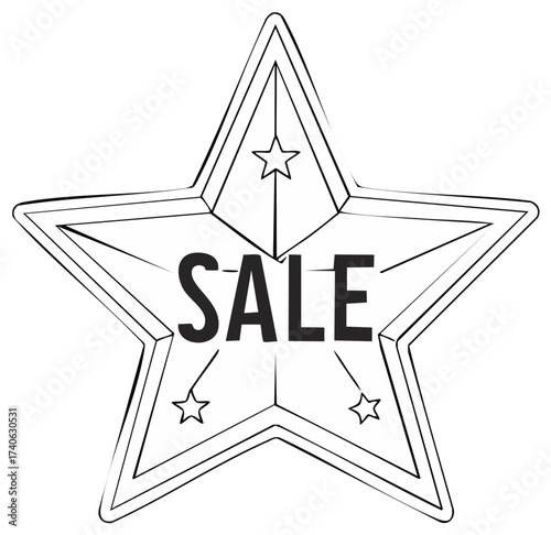 Black and White Star Shaped Sale Tag, Stars and Starbursts, Line Art