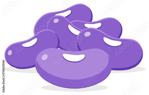 A small pile of shiny purple beans in a cartoon vector illustration style