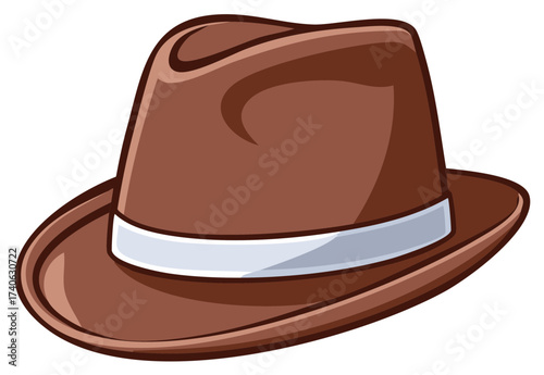 Classic brown fedora hat with light gray band vector illustration