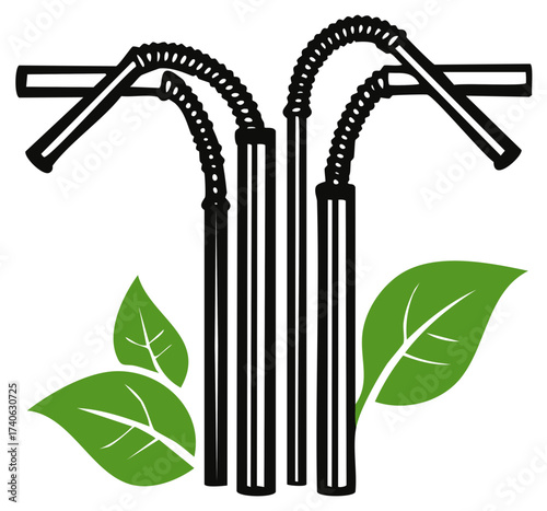 Eco friendly drinking straws with green leaves symbolism nature sustainability