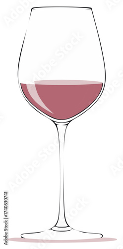 Elegant wine glass filled with red wine on a white background illustration
