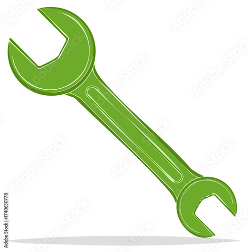 Green Open End Wrench Illustration Adjustable Spanner Fitting Equipment Maintenance Repairs Engineering Tool