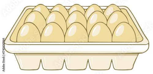Illustration of a dozen eggs in an egg carton, a concept of food and nutrition.