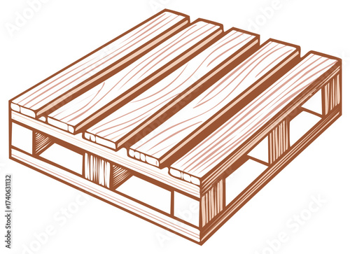 Vector illustration of a single wooden shipping pallet for industrial logistics and storage concepts