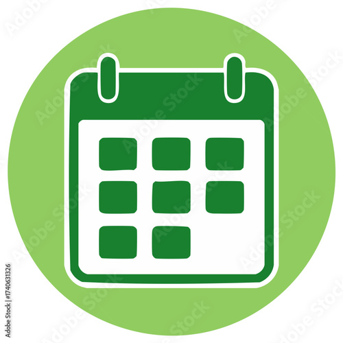 Green simple calendar icon with visible grid squares inside a circle