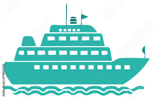 Stylized cruise ship icon graphic illustration featuring calm ocean waves and bright sea tones ideal for travel and vacation themes.