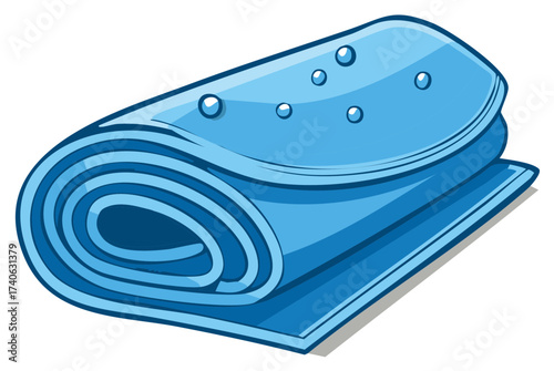 Rolled Blue Yoga Mat with Water Droplets Wet and Clean