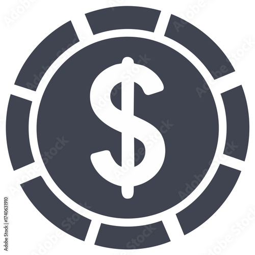 Casino Chip with Dollar Sign Icon for Business or Finance Concept Illustration