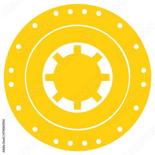 Circular yellow clutch disc with gear center and outer bolt holes