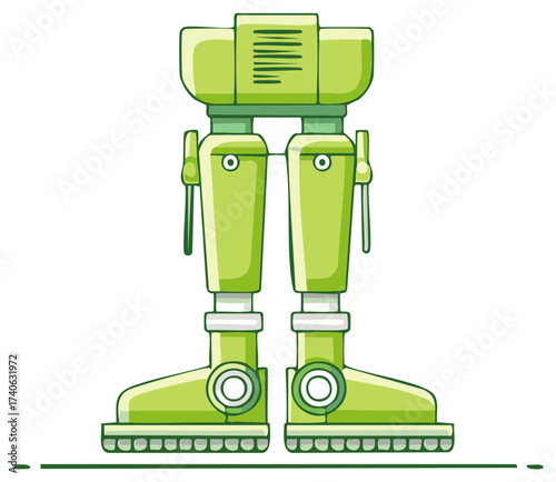 Green Robot with Two Legs and Flat Base Cartoon Illustration