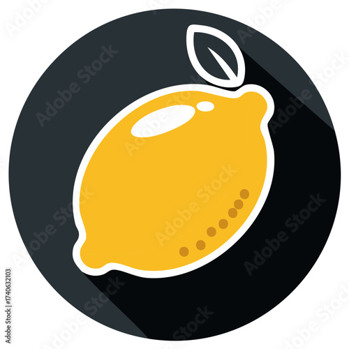 Stylized Lemon Icon Vector with Black Circle Background and Modern Shadow