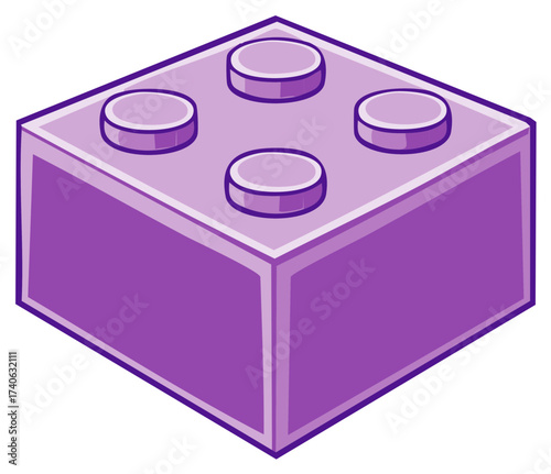 Single vibrant purple plastic modular toy building brick graphic for creative childhood play