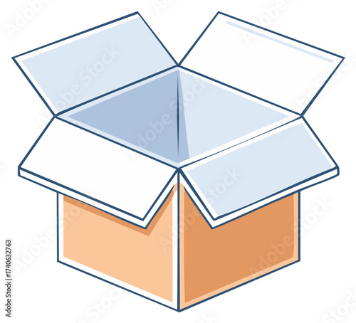Empty open cardboard box simple vector illustration for packaging shipping or storage concept
