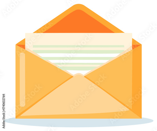 Stylized open golden envelope revealing a letter with green lines, symbolizing communication and messages
