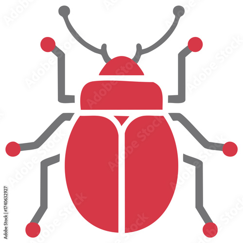 Red Bug Graphic with Antennae and Tech Legs for Software or Computer Virus