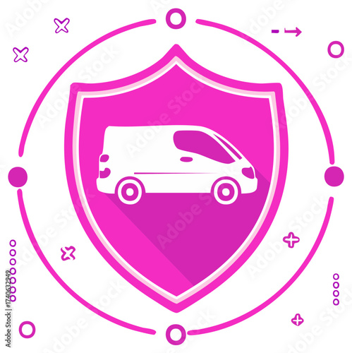 White delivery van protected by pink shield and circular network graphic