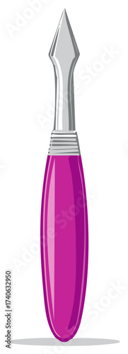 Bright Pink Cuticle Pusher Tool Shiny Silver Metal Professional Manicure Grooming