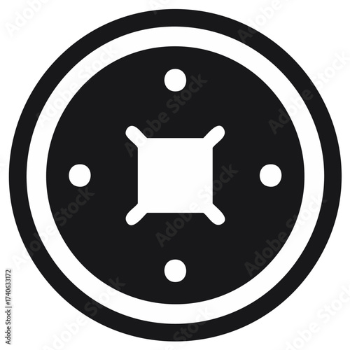 Traditional Wealth Coin, Symbolic Finance Currency from Asia, Geometric Shape with a Square Center and Round Design Illustration