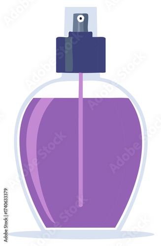 Elegant glass perfume bottle with purple fragrance liquid vector illustration