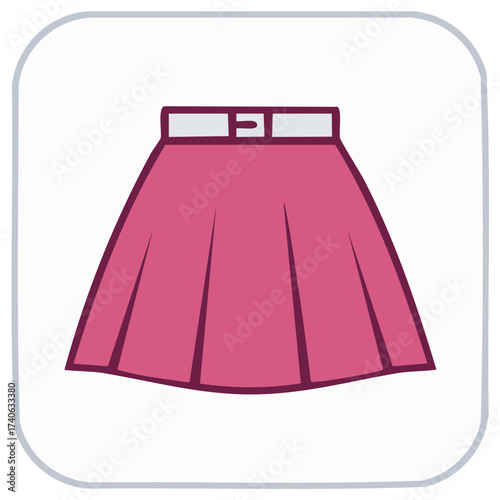 Pink pleated skirt icon with white belt simple flat vector illustration