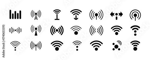 Collection of Black and White Wireless and Signal Icons