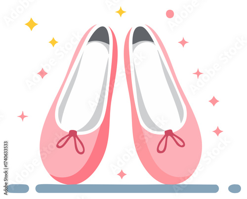 Ballet shoes illustration with stars Dance footwear ballerina slippers pink dancing practice performance illustration