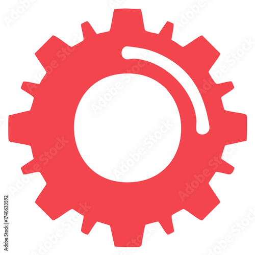 Red gear symbol with a white internal design representing industry and work
