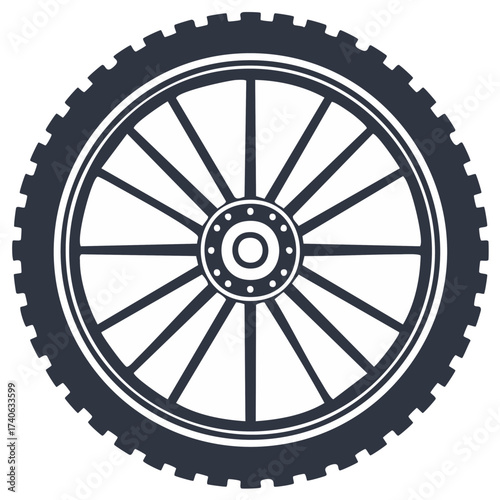 Vintage bicycle wheel with spokes and textured tire illustration