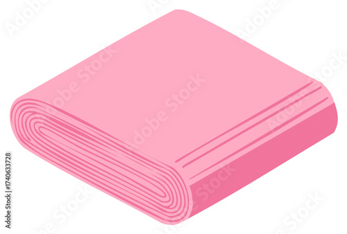 Isometric view of pink fabric or paper stack with visible layers and textured edge
