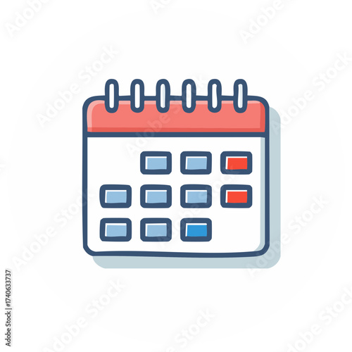 Hand drawn cartoon calendar icon with highlighted dates for scheduling and event planning