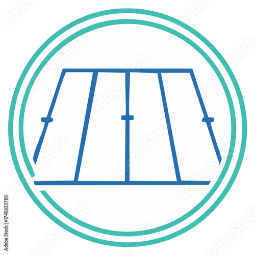 Blue geometric line art of tent in teal and blue circle, camping and outdoors icon