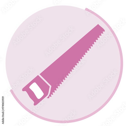 Simple pink handsaw icon. Flat vector design for building and craft.