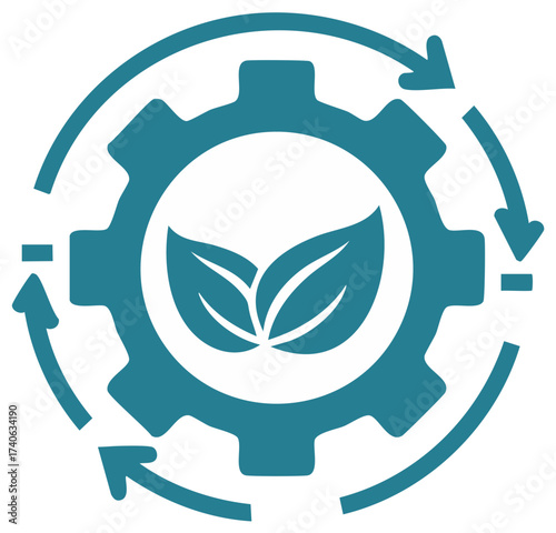 Eco friendly industry and circular economy icon with gear leaf and arrows