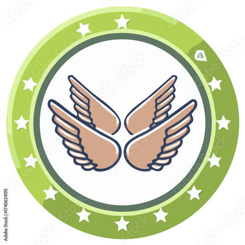 Stylized Angel Wings Logo in a Green Circular Frame with Stars