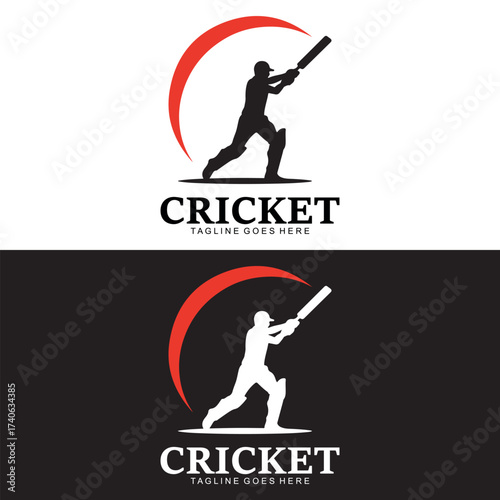 Cricket Logo Design Vector Illustration, Sports Batting Silhouette Icon, Modern Cricket Emblem