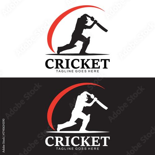 Cricket Logo Design Vector Illustration, Sports Batting Silhouette Icon, Modern Cricket Emblem