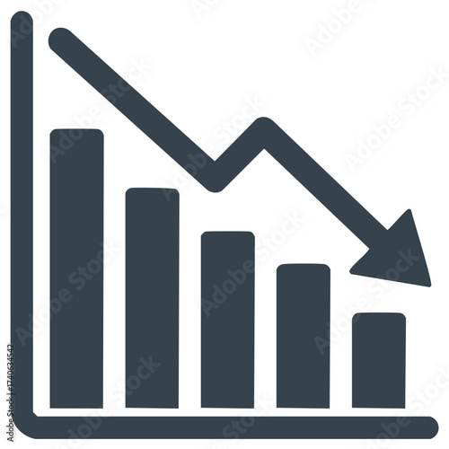 Declining bar chart with a downward trend arrow icon representing financial loss and recession