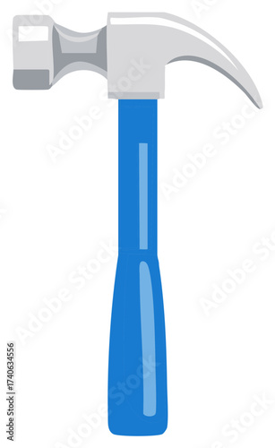 Illustrative blue handled hammer for construction and home improvement projects