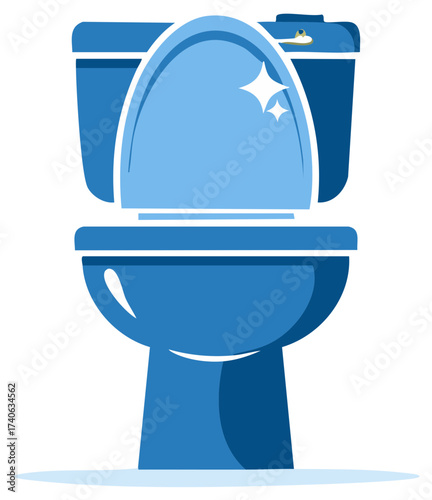 Clean blue toilet illustration, sanitation and hygiene concept, flat vector design.