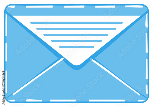 Simple blue open envelope with a letter inside, a stylized icon for mail and digital communication