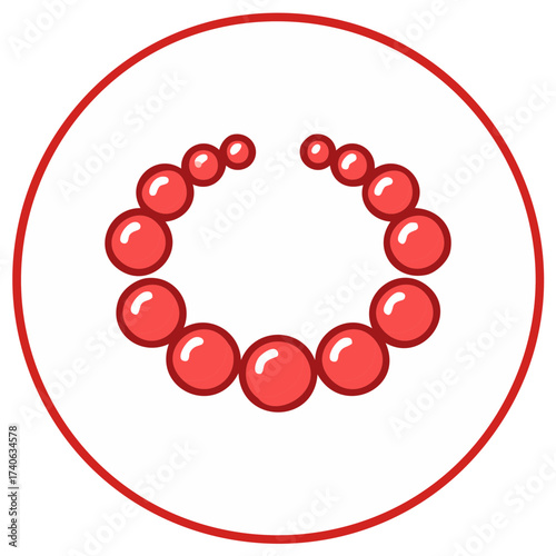 Vector icon of a red bead necklace or bracelet for jewelry and fashion concepts