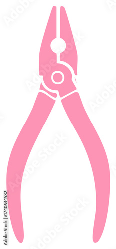 Pink Combination Pliers Simple Minimalist Icon Tool Isolated on White Background