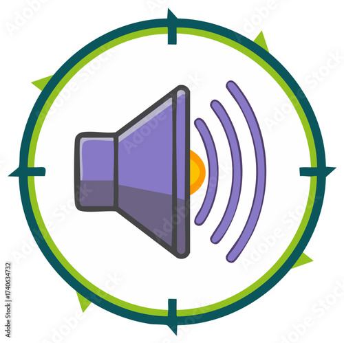 Directional audio concept icon with speaker and compass target for sound source location