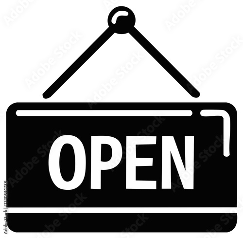 Open Sign Hanging Black and White Business Hours Welcome Symbol