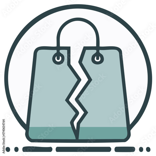 Broken shopping bag symbol inside of a circle