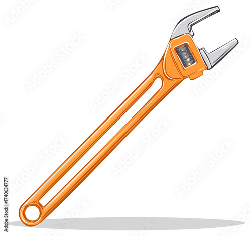Adjustable orange colored wrench tool used for mechanical repairs and adjustments