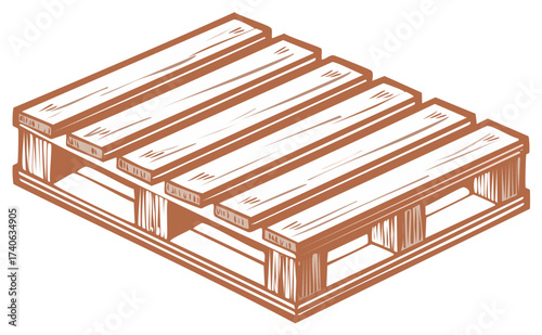 Wooden shipping pallet industrial transport platform, supply chain element, raw material logistics and storage