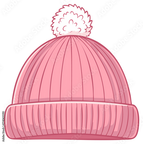 Cozy knitted beanie with a fluffy pom pom in soft pink perfect for winter wear