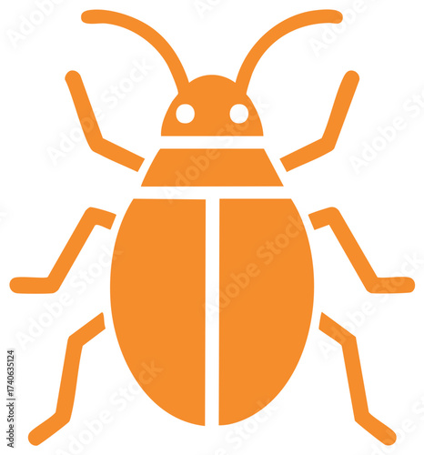 Simple orange bug icon for software error pest control or computer virus symbol
